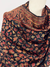 Black viscose blend wool Kashmiri shawl with chinar leaves pattern — Kaash Collection