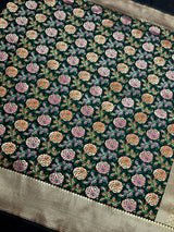 Black Floral Dupatta with Meenakari Weave Jaal - Banarasi Silk Dupatta - Grand Borders - Floral Dupatta - Benarasi Dupatta - Gift For Her - Kaash
