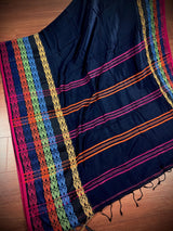 Black Khaadi Cotton with Multi Color Fish Motifs on the Borders - Kaash