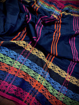 Black Khaadi Cotton with Multi Color Fish Motifs on the Borders | Authentic Handloom Saree | Bengal Sarees | Light Weight Summer Saree - Kaash