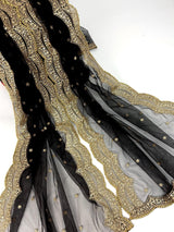 Black net dupatta with muted gold zari, sequin & beads — Kaash Collection