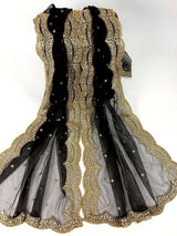 Black net dupatta with muted gold zari, sequin & beads — Kaash Collection