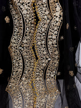 Black net dupatta with muted gold zari, sequin & beads — Kaash Collection