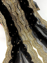 Black net dupatta with muted gold zari, sequin & beads — Kaash Collection