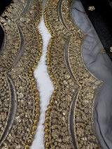Black net dupatta with muted gold zari, sequin & beads — Kaash Collection