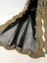 Black net dupatta with muted gold zari, sequin & beads — Kaash Collection