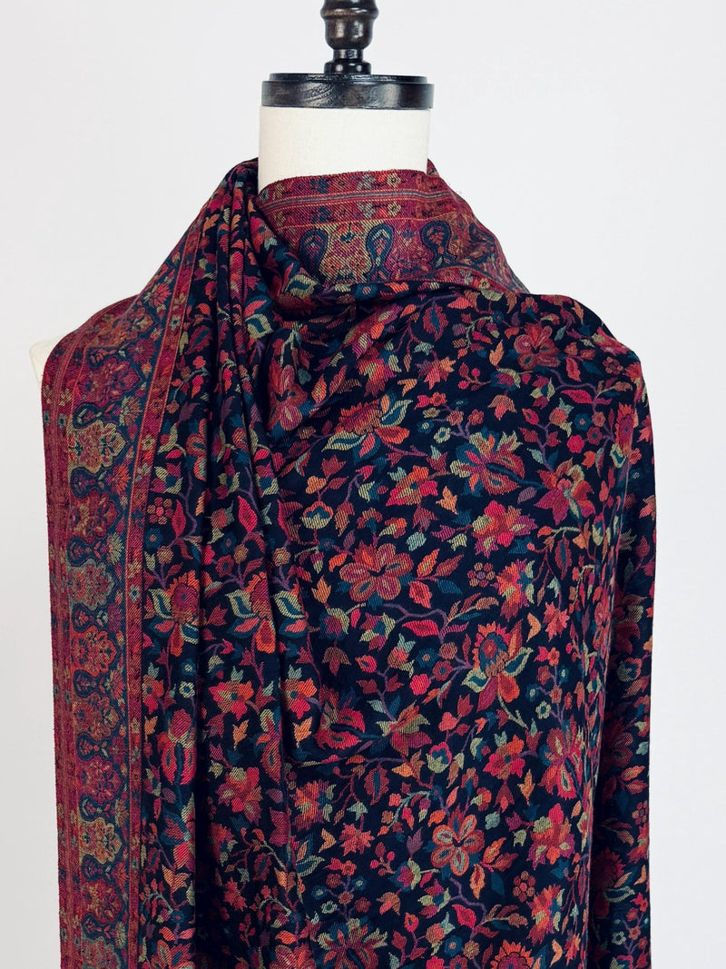 Black Pashmina Shawl – Kani Weave Floral Cashmere Wrap - Kaash