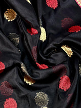Black Semi Banarasi Soft Silk Saree | Red & Gold Zari Borders - Kaash