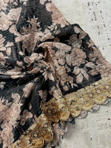 Black Soft Organza Party Wear Saree with Floral Digital Prints with Sequence and Zari Work - Kaash