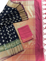 Black Banarasi saree in banarasi silk with traditional banarasi handloom weaving — Kaash Collection