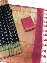 Black Banarasi saree in banarasi silk with traditional banarasi handloom weaving — Kaash Collection