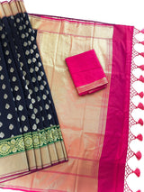 Black Banarasi saree in banarasi silk with traditional banarasi handloom weaving — Kaash Collection