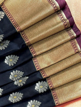 Black Banarasi saree in banarasi silk with traditional banarasi handloom weaving — Kaash Collection