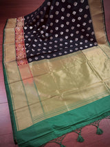 Black with Green Traditional Banarasi Silk Handloom Saree with Paithani Border and Pallu - Kaash