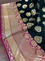 Black & Pink Banarasi saree in banarasi silk with traditional banarasi handweaving — Kaash Collection
