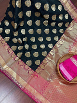 Black & Pink Banarasi saree in banarasi silk with traditional banarasi handweaving — Kaash Collection