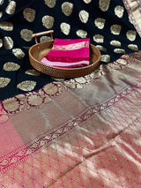 Black & Pink Banarasi saree in banarasi silk with traditional banarasi handweaving — Kaash Collection