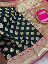 Black & Pink Banarasi saree in banarasi silk with traditional banarasi handweaving — Kaash Collection