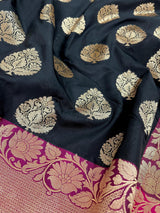 Black & Pink Banarasi saree in banarasi silk with traditional banarasi handweaving — Kaash Collection