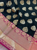Black & Pink Banarasi saree in banarasi silk with traditional banarasi handweaving — Kaash Collection