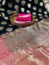 Black with Pink Color Traditional Banarasi Silk Handloom Saree - Kaash