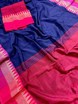Blue and Purple Pure Khaadi Cotton with Temple Borders - Kaash