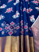 Blue Banarasi Cotton Silk saree in banarasi cotton silk with bird motifs with meenakari & resham zari — Kaash Collection