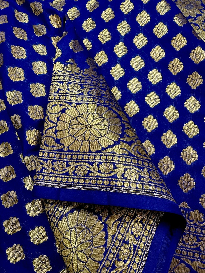 Blue Color Banarasi Silk Saree with Muted Gold Zari Weave - Kaash