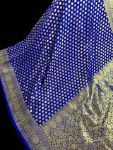 Blue Color Banarasi Silk Saree with Muted Gold Zari Weave - Kaash