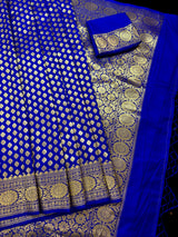 Blue Color Banarasi Silk Saree with Muted Gold Zari Weave - Kaash