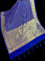 Blue Color Banarasi Silk Saree with Muted Gold Zari Weave - Kaash