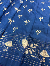 Blue with White Kantha hand Kantha stitch saree on Bangalori silk — Kaash Collection