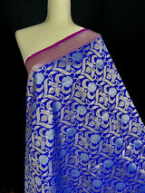 Blue Color Floral Jaal Banarasi Silk Dupatta | Gold and Sliver Zari Weave | Floral Dupatta | Benarasi Dupatta - Kaash