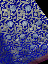Blue Color Floral Jaal Banarasi Silk Dupatta | Gold and Sliver Zari Weave | Floral Dupatta | Benarasi Dupatta - Kaash