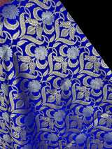 Blue Color Floral Jaal Banarasi Silk Dupatta | Gold and Sliver Zari Weave | Floral Dupatta | Benarasi Dupatta - Kaash