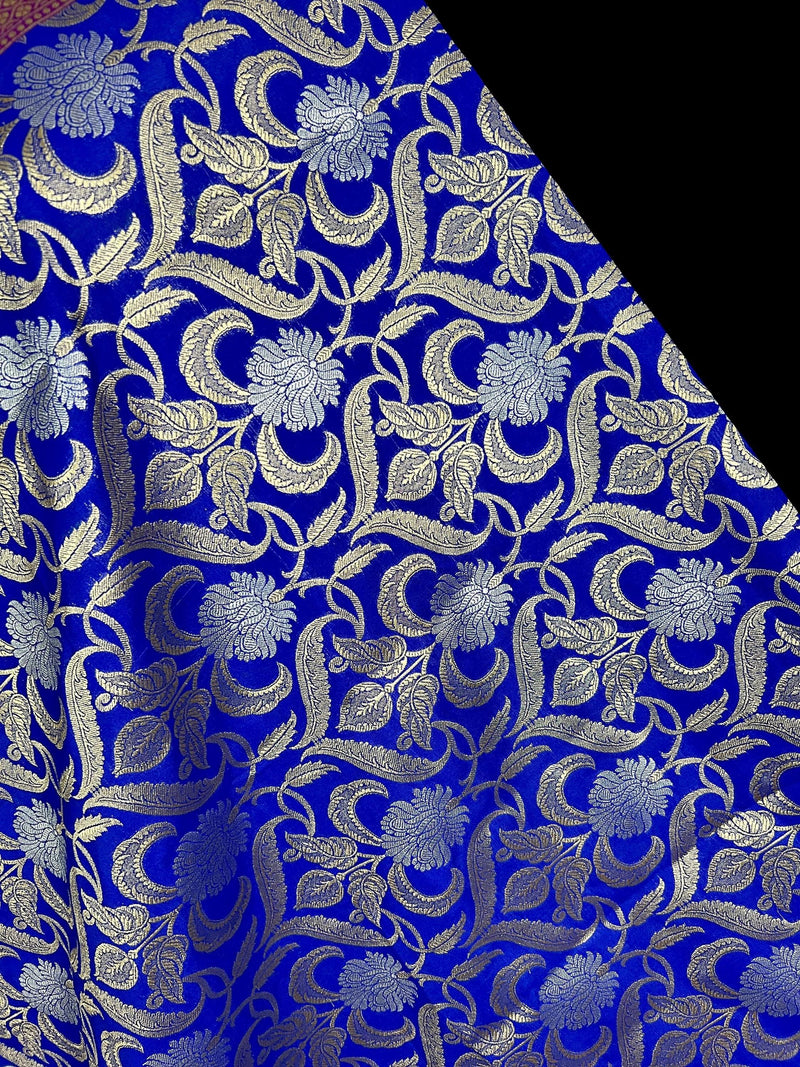 Blue Color Floral Jaal Banarasi Silk Dupatta | Gold and Sliver Zari Weave | Floral Dupatta | Benarasi Dupatta - Kaash