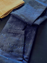 Blue men's kurta pajama in silk (non-pure) with embossed design with zari buttis — Kaash Collection