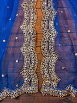 Royal Blue net dupatta with gold zari, sequin & beads — Kaash Collection