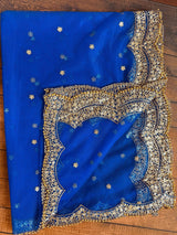 Royal Blue net dupatta with gold zari, sequin & beads — Kaash Collection