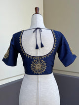 Bottle Green Raw Silk ready-to-wear blouse with handwork with beads — Kaash Collection