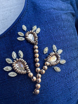 Designer Navy Blue Raw Silk ready-to-wear blouse with handwork with beads — Kaash Collection