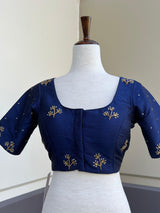Blue Color Raw Silk Ready to Wear Blouse | Handwork Blouse | Padded Blouse | Readymade Saree Blouse | Stitched Blouses for Saree - Kaash