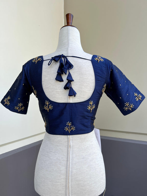 Blue Color Raw Silk Ready to Wear Blouse | Handwork Blouse | Padded Blouse | Readymade Saree Blouse | Stitched Blouses for Saree - Kaash