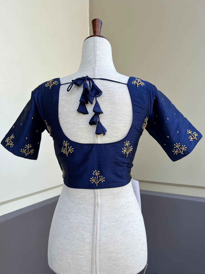 Blue Color Raw Silk Ready to Wear Blouse | Handwork Blouse | Padded Blouse | Readymade Saree Blouse | Stitched Blouses for Saree - Kaash