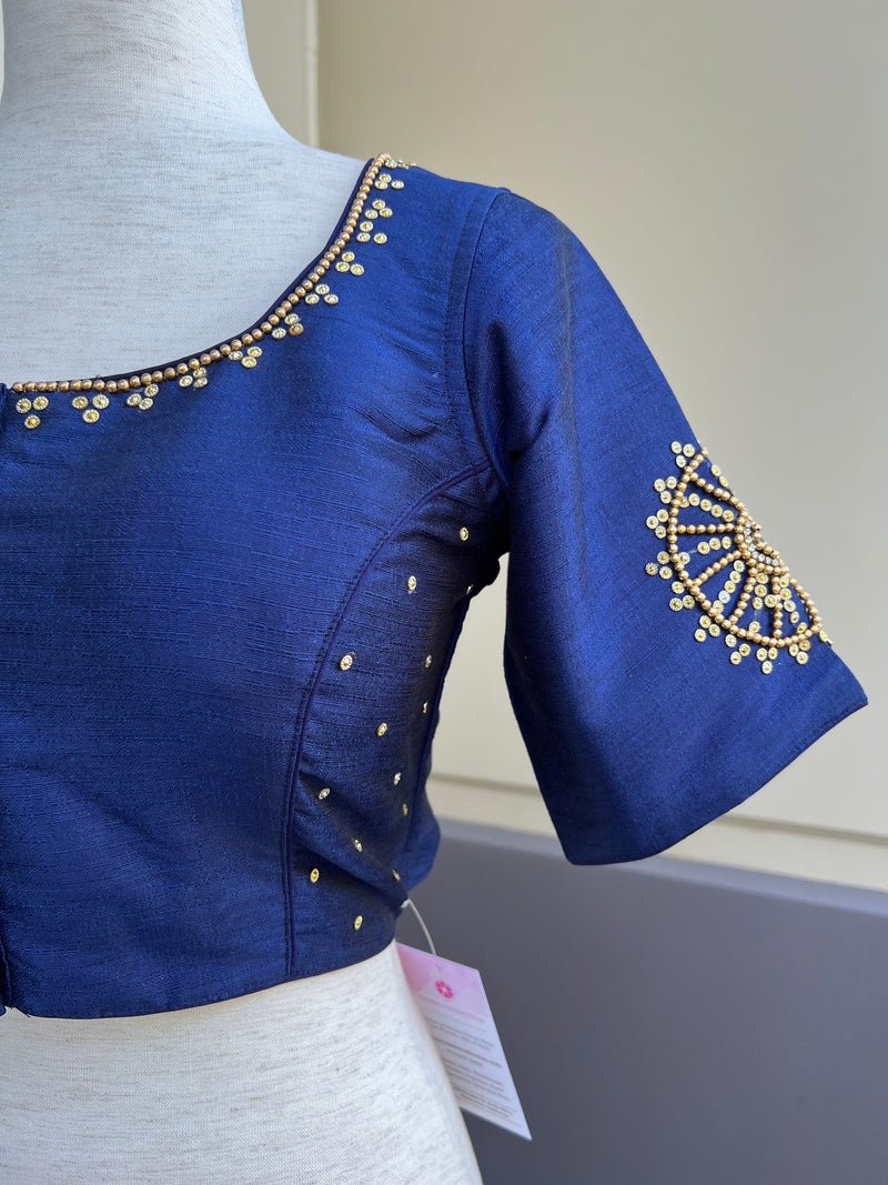 Blue Color Raw Silk Ready to Wear Blouse | Handwork Blouses | Padded Blouse | Readymade Blouses for Sarees | Green Color Saree Blouse - Kaash