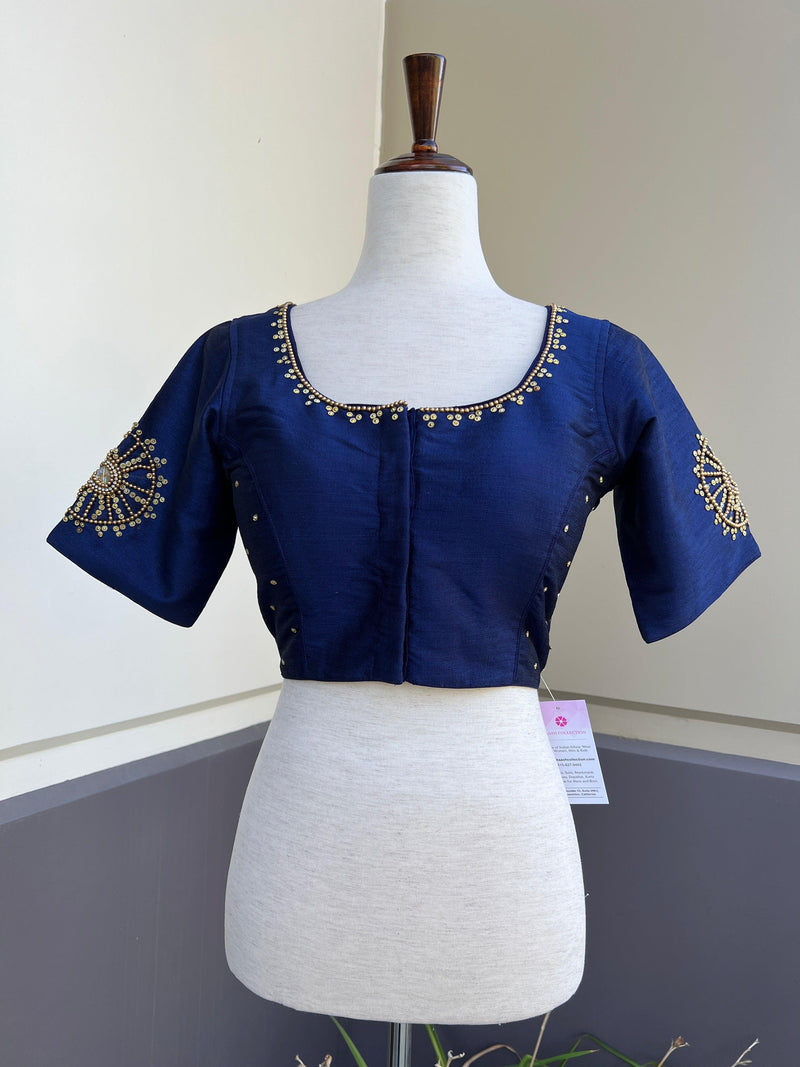 Blue Color Raw Silk Ready to Wear Blouse | Handwork Blouses | Padded Blouse | Readymade Blouses for Sarees | Green Color Saree Blouse - Kaash
