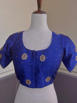 Blue Color Raw Silk Ready to Wear Blouse | Size 36 | Handwork Blouses | Padded Blouse | Readymade Blouses for Sarees | Blue Color Blouse - Kaash