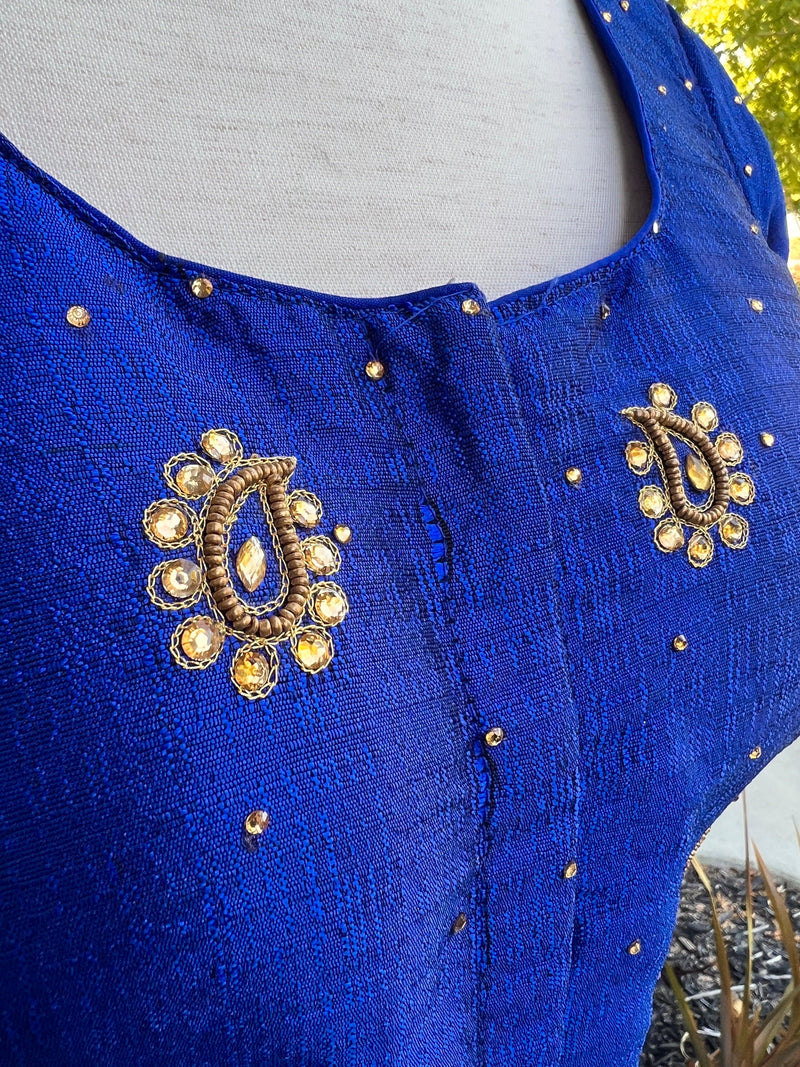 Blue Color Raw Silk Ready to Wear Blouse | Size 36 | Handwork Blouses | Padded Blouse | Readymade Blouses for Sarees | Blue Color Blouse - Kaash