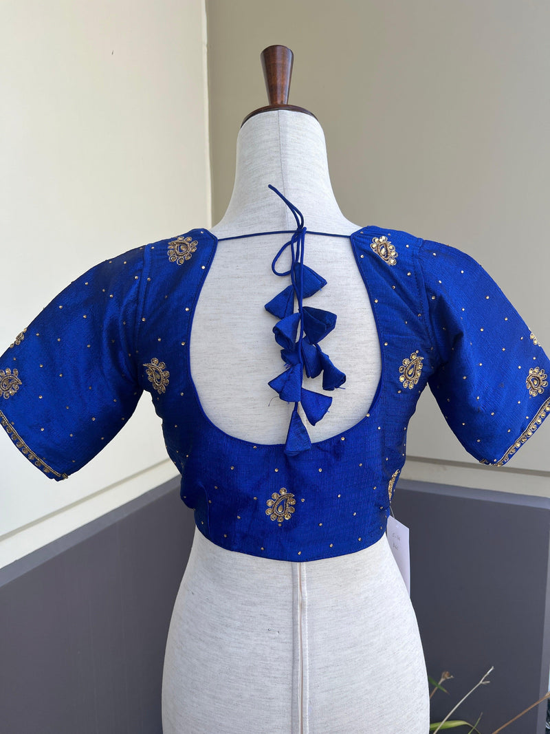 Blue Color Raw Silk Ready to Wear Blouse | Size 36 | Handwork Blouses | Padded Blouse | Readymade Blouses for Sarees | Blue Color Blouse - Kaash