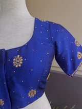 Blue Color Raw Silk Ready to Wear Blouse | Size 36 | Handwork Blouses | Padded Blouse | Readymade Blouses for Sarees | Blue Color Blouse - Kaash